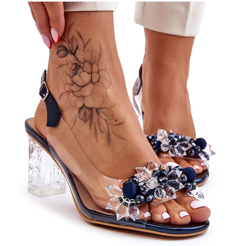 S.Barski Moderigtige sandaler med perler Navy Terrance marine blå