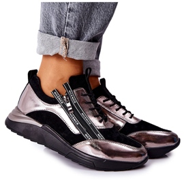 POTOCKI Læder Metallic Sports Sneakers Sort og Sølv