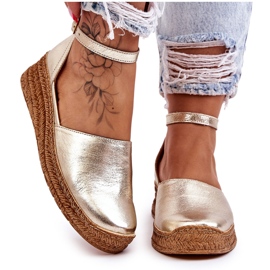Lemar Dame læder Espadrilles sandaler Golden Moise gylden