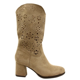 M.Daszyński Openwork Women's Suede Beige Boots