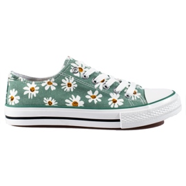 Shelovet grønne sneakers til kvinder med blomster