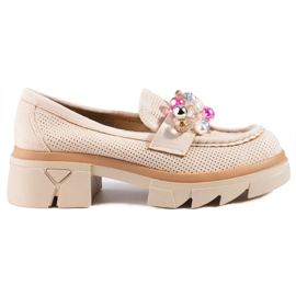 Seastar Dame loafers Shelovet ruskind med krystaller beige