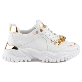 Shelovet sneakers i hvid og guld med kæde