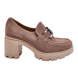 Lemar Elegante brogues på hæl med mørk sølvbeige dekoration Harmell