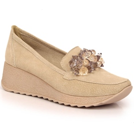 Dame læder loafers på kilen med beige Filippo krystaller DP4563/23