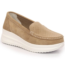 Dame læder ruskind loafers på den beige platform Artiker 52C1759