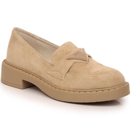 Potocki SZ12003 ruskind loafers med hæle og platform beige