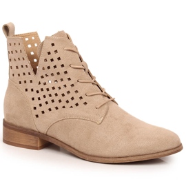 Potocki SZ12089 beige gennembrudte flade støvler i ruskind