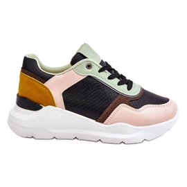 PG1 Platformsneakers i læder til kvinder, sort og grøn Chaya