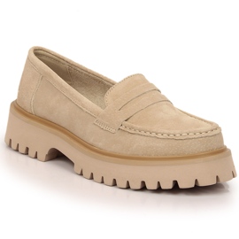 Loafers i læder til kvinder med hæle og beige platform Filippo DP4586/23