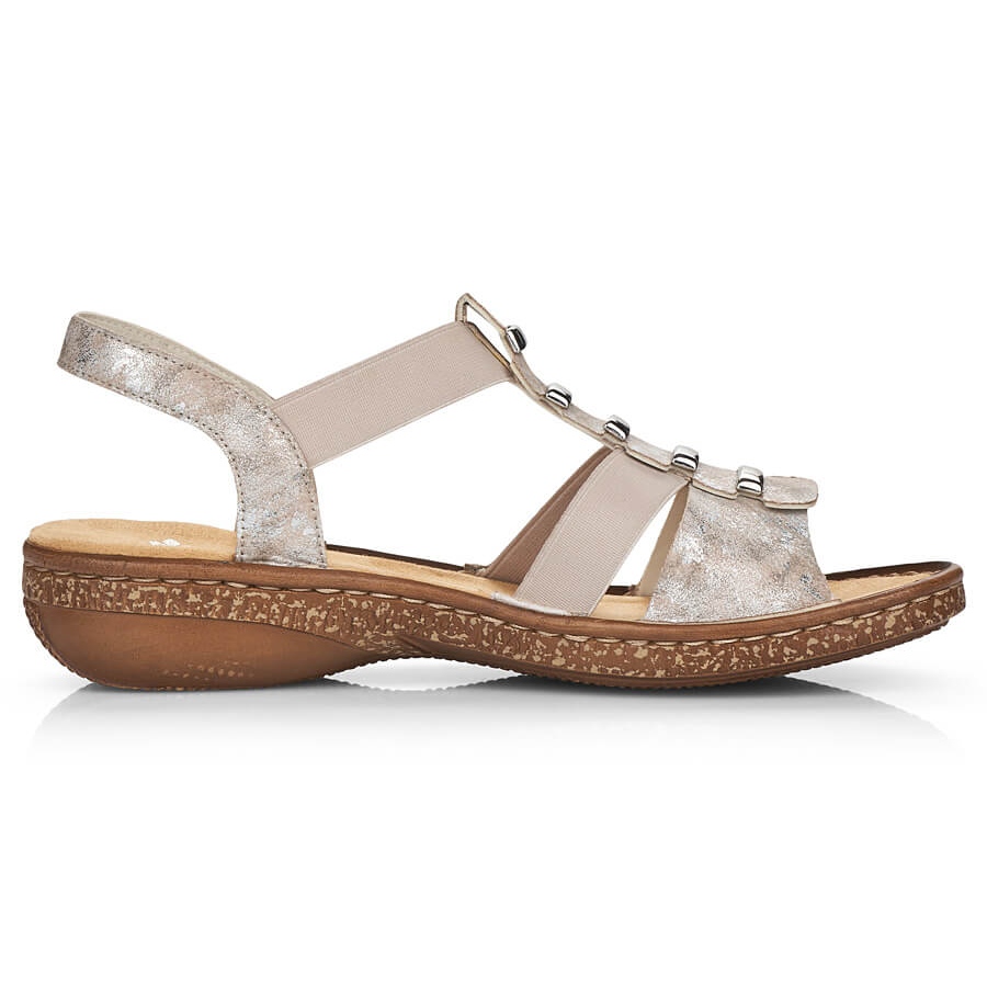 Derive Helt tør pinion Komfortable slip-on sandaler til kvinder Rieker 62850-90 beige gylden -  KeeShoes