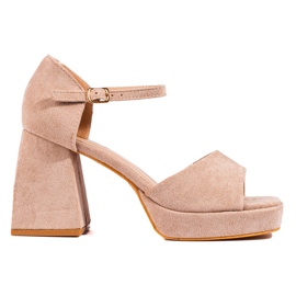 Vinceza bloksandaler i beige ruskind