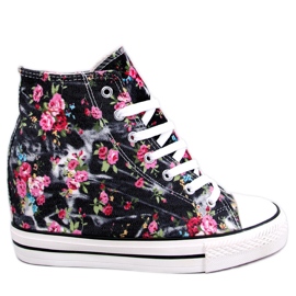 BM Paradis Black blomstrede wedge high-top sneakers sort