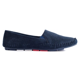 Marineblå Shelovet gennembrudte slip-on loafers til kvinder