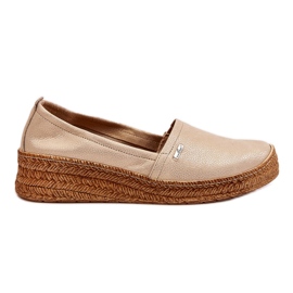 Lemar Kvinder Wedge Læder Espadrilles Beige &amp; Gold Hadlee