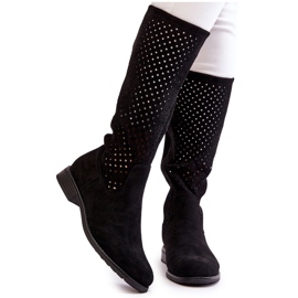 S.Barski Dame Ruskind Openwork Over Knee Støvler Sort Savannah
