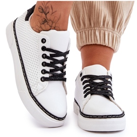 BM Lave perforerede sneakers til kvinder, hvid og sort Daxton