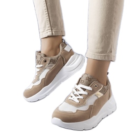 Beige sneakers med guldindlæg fra Lebrun