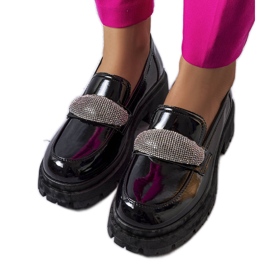Sortlakerede brogues med cubic zirconia Mouss