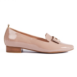 Vinceza Elegante lakerede lavhælede loafers fra Vnceza beige