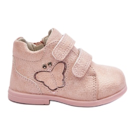 PA1 Velcro læderstøvler med sommerfugl Pink Avi lyserød