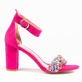 Elegante sandaler med fuchsia perler fra Shelovet lyserød