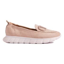 Dame ruskindsmokkasiner på Vinceza beige platform