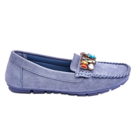 Dame ruskind loafers med krystaller blå Lucille