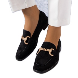 Sorte loafers med guldudsmykning fra Fluet