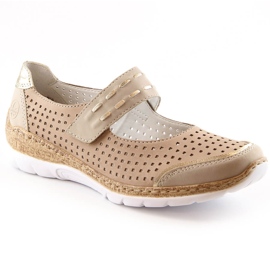 Dame sommer læder sko med velcro beige Rieker N4257-60