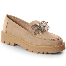 Dame ruskind loafers med beige krystaller Vinceza 10863
