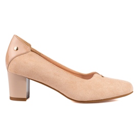 Elegante ruskindspumps til kvinder på en lav hæl Vinceza beige