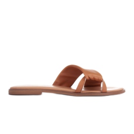 Marco Shoes Læder flip flops på en flad bund brun