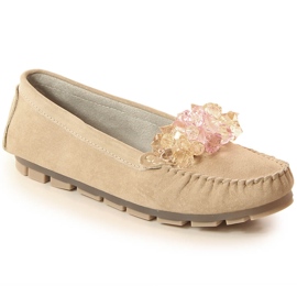 Loafers i læder til kvinder med beige Filippo DP4549 krystaller