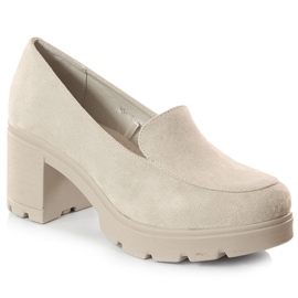 Dame ruskind høje hæle og grå platform sko Potocki SZ12040 beige