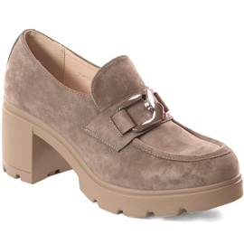 Dame ruskind sko på stolpen og beige platform Potocki SZ12041