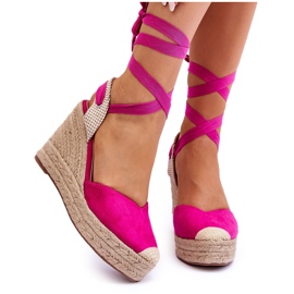 Bundne sandaler på en høj kile Fuchsia Lendy lyserød