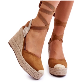 Camel Lendy højkile sandaler med snørebånd brun