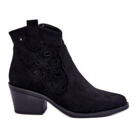 S.Barski Dame Ruskind Openwork Cowboystøvler Sort Daxon