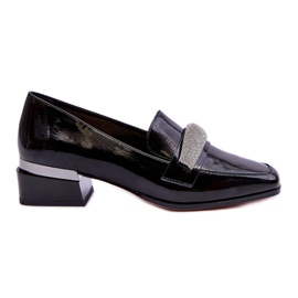 S.Barski Patent Black Lavern højhælede loafers med Cubic Zirconia sort
