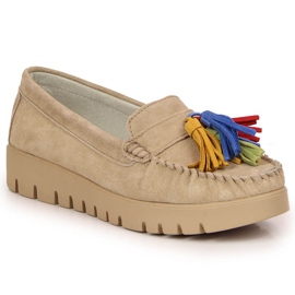 Dame læder mokkasiner med frynser beige Filippo DP3535