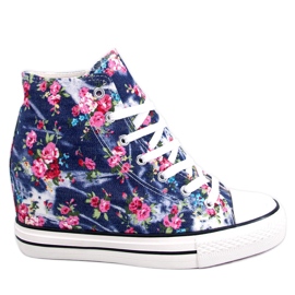 BM Paradis Navy blomstrede sneakers med høj top blå