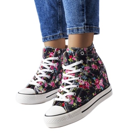 BM Sorte blomstrede wedge sneakers fra Fouquet