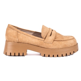 Dame brun ruskind loafers fra Shelovet med en tyk sål