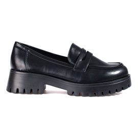 Elegante sorte loafers på Shelovet platformen