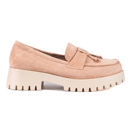 Dame ruskind loafers på Shelovet platformen beige