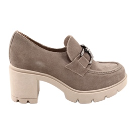 Lemar Elegante brogues på hæl med mørk sølvbeige dekoration Harmell