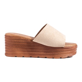 Kvinders beige Shelovet suede wedge hjemmesko