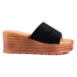 Kvinders sorte Shelovet suede wedge hjemmesko