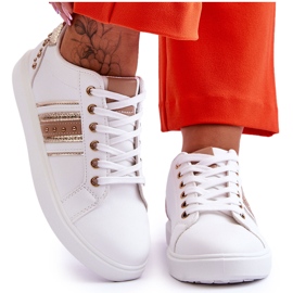 Dame læder sneakers med nitter hvid og guld Dory